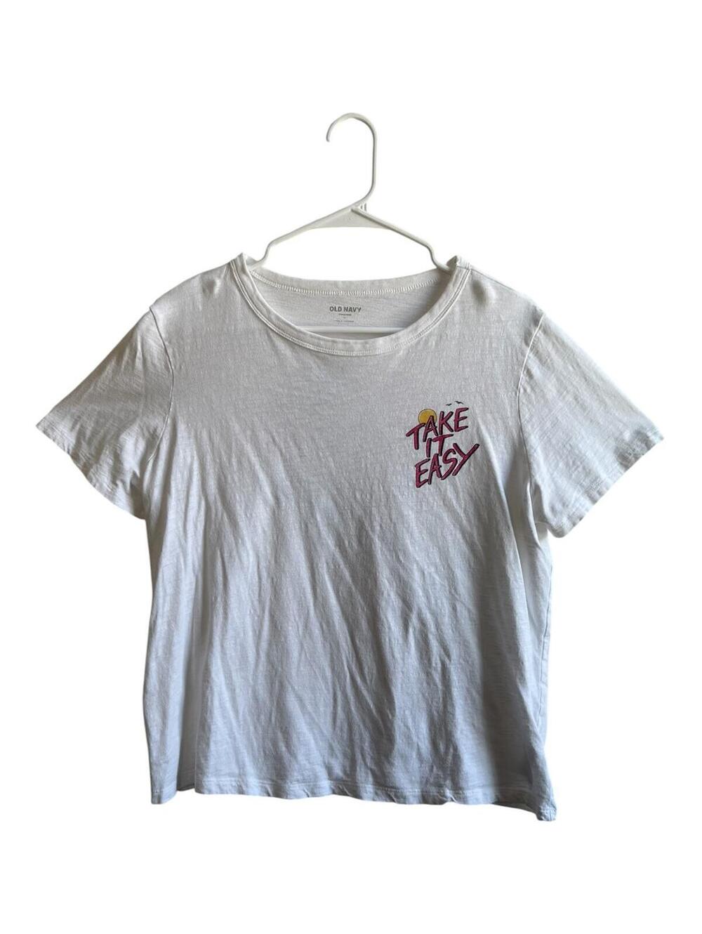Old Navy Take It Easy Graphic Tee White Tropical Beach Shirt - Size L